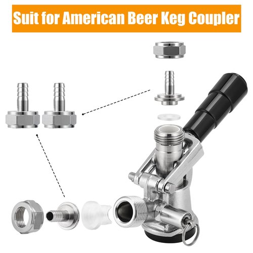 MRbrew Keg Coupler Barb Connector 2Pcs, O.D 5/16'' Beer Line Barb Fittings Homebrew Sankey Couplers Kegerator Parts Brew Hose Line Tailpiece Nipple Fitting with Sealing Washer and G 5/8 Thread Hex Nut