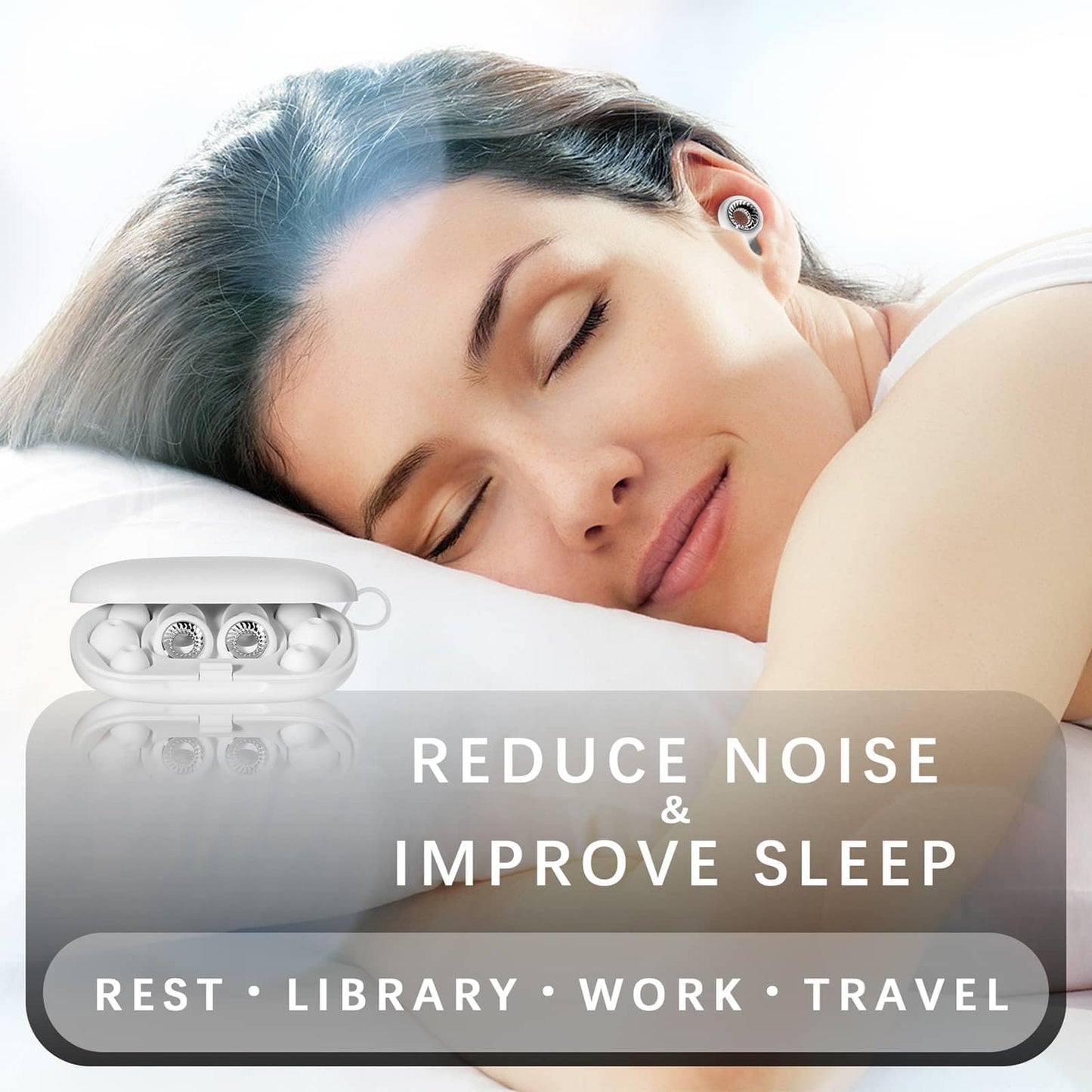 RIFOVN Ear Plugs for Sleeping, Reusable Silicone Earplugs with 28dB Noise Reduction, Noise Cancelling Ear Plugs for Concert, Work, Travel, Study, Hearing Protection, Silver and White