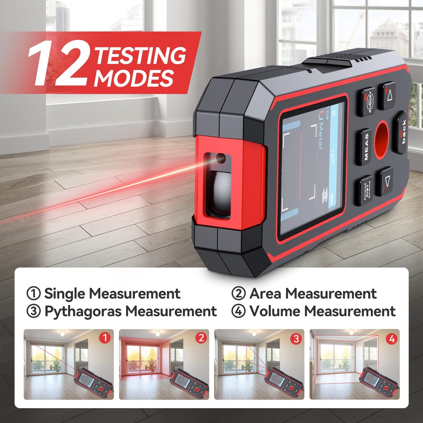 NOYAFA Stud Finder Wall Scanner, 3 in 1 Stud Finder & Laser Distance Meter & Digital Level, Rechargeable Wall Detector for Wood AC Live Wire Metal Studs Detection, Laser Measure 60M/196ft