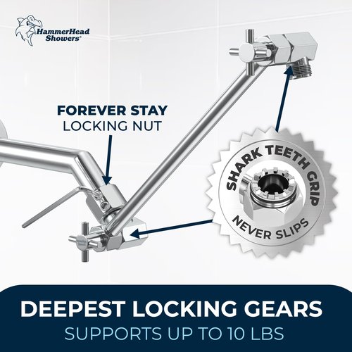 HammerHead Showers® ALL METAL 12-Inch Adjustable Shower Extension Arm – Raises Showerhead Height, Supports up to 10lbs – Chrome