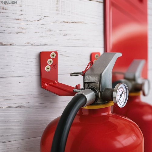 Set of 4 Fire Extinguisher Mount Bracket - 2.36″ × 1.57″ × 2.36″ Fire Extinguisher Hook, Include Screws and Gaskets, Easy to Install, Hold Up to 20 lb, Good for Workshop, Garage, or Home Use