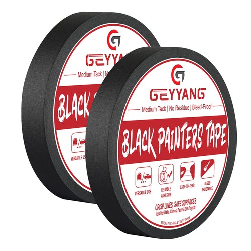 GEYYANG Black Painters Tape - 0.75 Inch x 55yards x 2 Rolls, Professional-Grade Masking Tape for Painting, DIY Crafts, Home & Auto | No Residue, Multi-Surface Adhesion