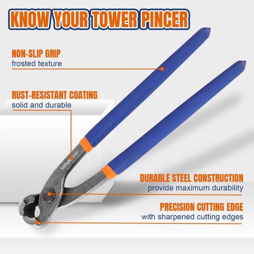 WADFOW Nail Puller,Pliers,End Cutting Pliers, Carpenter Pincer Tool,Ear Clamp Nail Puller Pliers for Pulling Nails or Cutting Wires,2 PCS Pliers Set, 9" and 10",WPS8302, Blue