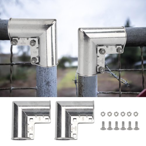 YINSHCO 4 Pack Chain Link Fence Gate Corners, Aluminum Gate Corner for 1 3/8" x 1 3/8" Outdoor Diameter Pipe Complete with Nuts and Bolts, 90 Degree Gate Elbow
