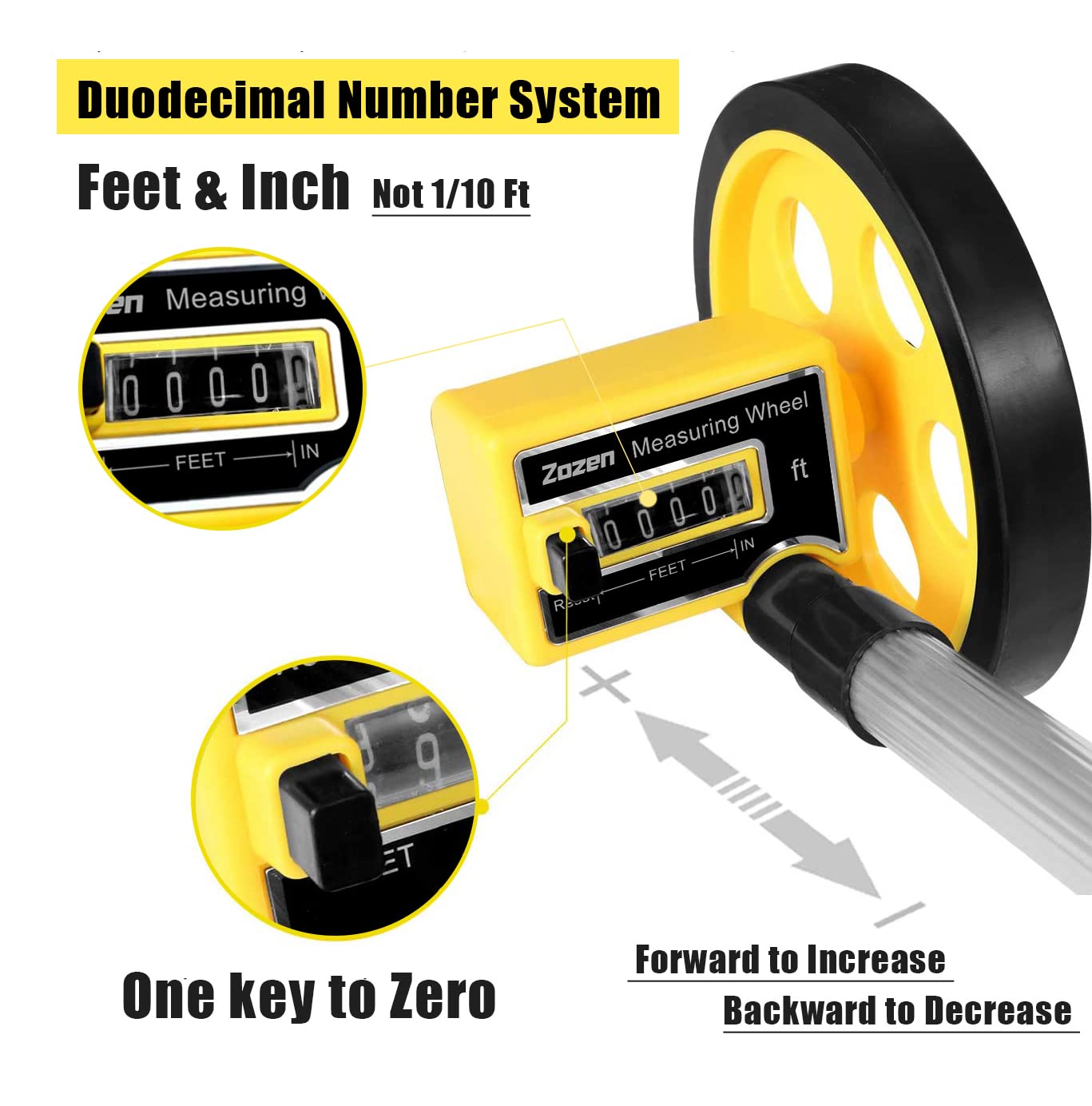 Zozen Measuring Wheel in Feet and Inches, Scalable Length 40in, 4-inch Measure Wheel, Walking Measurement Up To 10,000Ft / Mechanical/One Key to Reset, Include Carrying Bag.