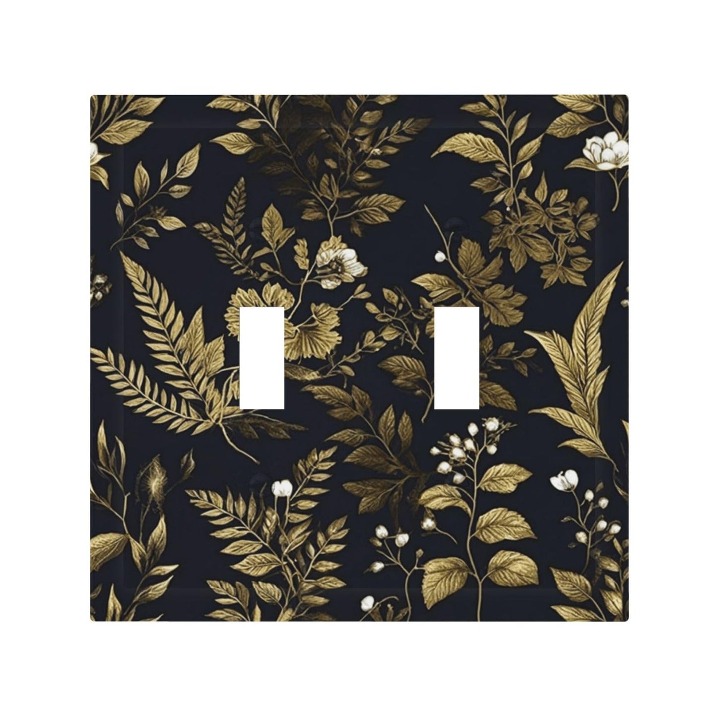 Xuejiaku Decorative Light Switch Plate Covers Rustic Black Glod Leaf Herbaceous Plants 2 Gang Light Switch Cover Plate Unique Double Toggle Wall Plate Outlet Covers Faceplate for Bedroom Decor