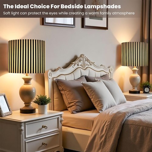 Lamp Shades Striped black white Drum Lampshade for Table Lamps Floor Lamp shade, Replacement Fabric Lampshades Support Spider E26/E27/E14/11MM Base