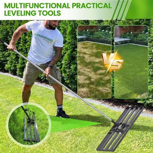Saker Sakerplus Lawn Leveling Rake, Garden Tools,30"x10" Leveling Rake, Stainless Steel Adjustable Handle(78 in), for Backyard, Garden, Golf Course, Farm ＆ Pasture, Professional Lawn Care Tool