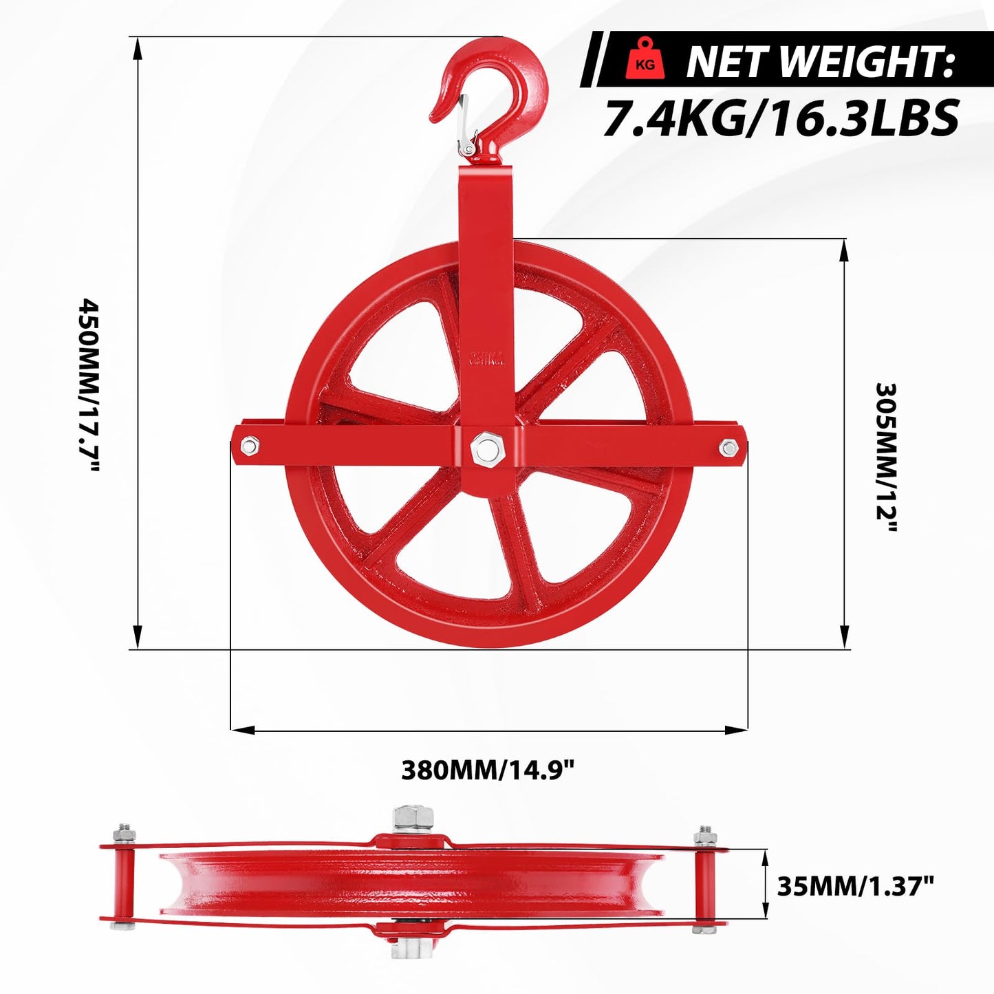 YJINGRUI Scaffold Hoist Pulley, 12" Scaffolding Wheels Cast Iron, 1000lbs Pulley Wheel Gin Wheel, Gin Block Pulleys for Lifting