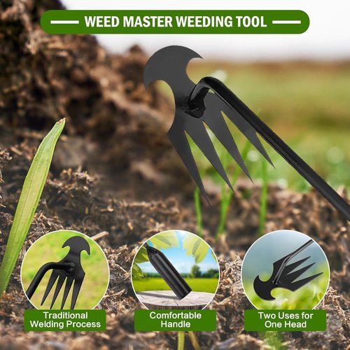 Gardenia Uprooting Tool, Gardinia Uprooting Tool, Gardenia Iron Weeding Rake, Manual Weed Puller Tool for Lawn and Garden, 4 Tooth Manganese Steel for Gardening Backyard Farm (Black-11.8 In)