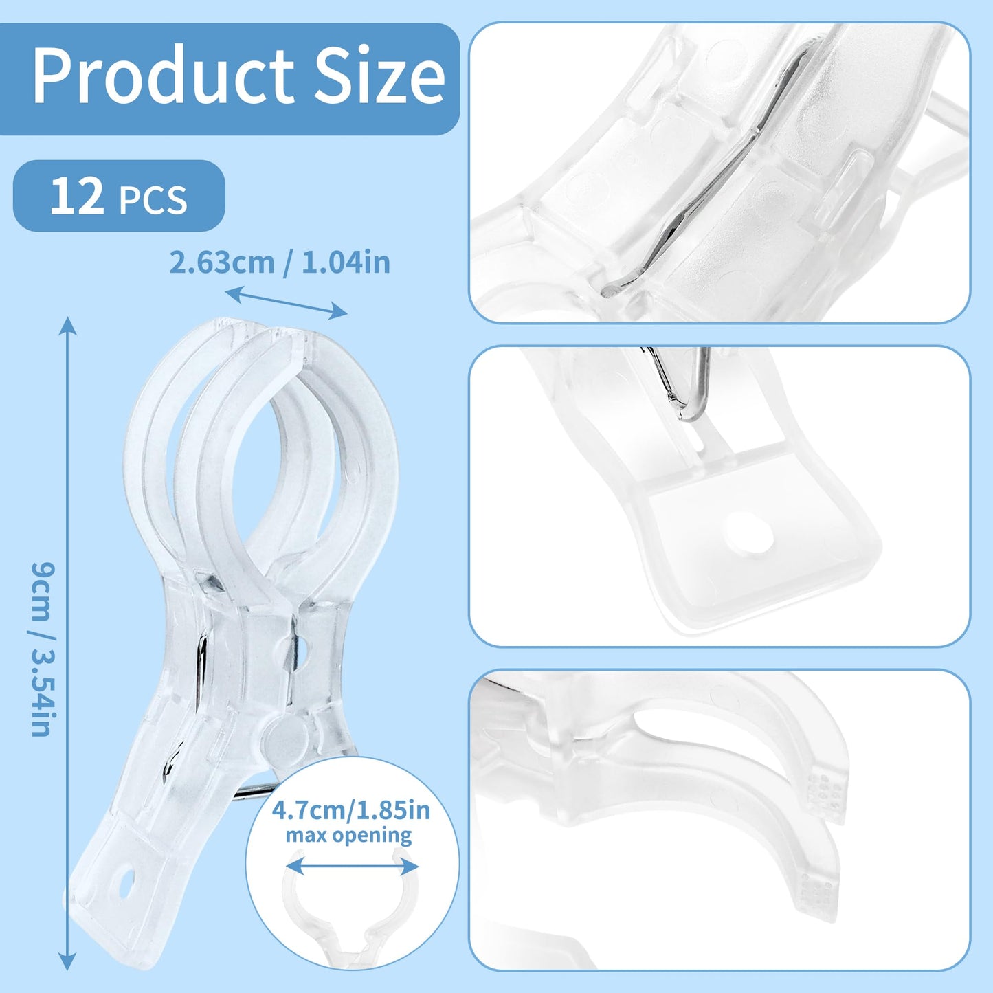 PUGPIU 12 Pack Balloon Arch Clips for Backdrop | Plastic Transparent Spring Clamps | 3.5 Inch Heavy Duty Clip for Backdrop Stand | Birthday Wedding Decoration | Photography Studio | Crafts | Clothing