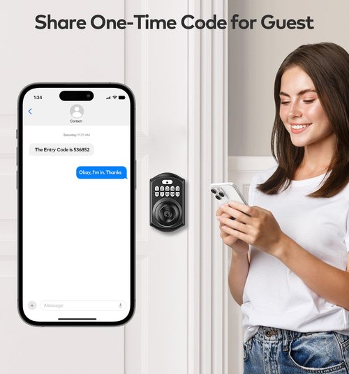 TEEHO Keyless Entry Keypad Door Lock with Handle, Electronic Digital Smart Locks for Front Door, Easy to Install Keypad Deadbolt with Code for Bedroom, Anti-Peeping Password