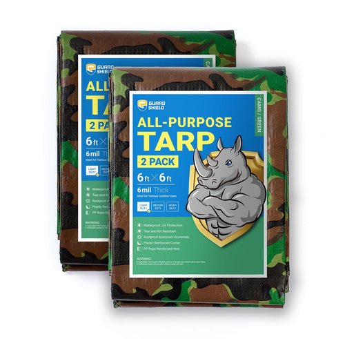 GUARD SHIELD Lightweight Camo Tarp Camouflage Tarps Waterproof 6x6 Feet Poly Cover 6mil (2-Pack)