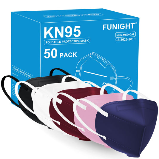 Funight KN95 Face Mask 5-Ply Breathable Filter Efficiency≥95% Protective Cup Dust Disposable Masks Against PM2.5 Multicolor 50 Pack