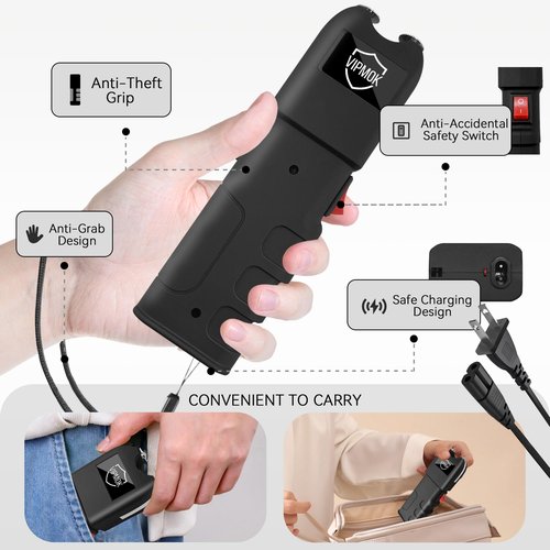 VIPMOK-928 2 in 1 Stun Gun with LED Flashlight丨Anti-Grab Design丨for Self-Defense Only丨Good Battery Performance in Temperatures Below Freezing丨for Women & Men, Zoo Keepers, Taxi Drivers, etc - 1 Pack