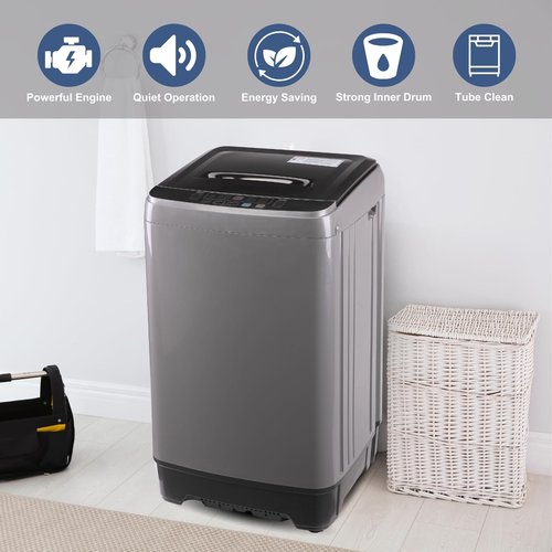 Fox Shack Washing Machine 15.6 lbs Automatic Laundry Machine 10 Programs, LED Display, 8 Water Levels Top Load Washer, High-efficiency Portable Compact Washer for Bath, Apartment, RV, Dorm