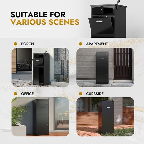 KAER Package Delivery Boxes for Outside,44.5"x17"x15.75" Cold-Rolled Steel Delivery Box for Packages & Mails, Anti-Theft Lockable Large Parcel Drop Box for Outdoor, Porch, Curbside