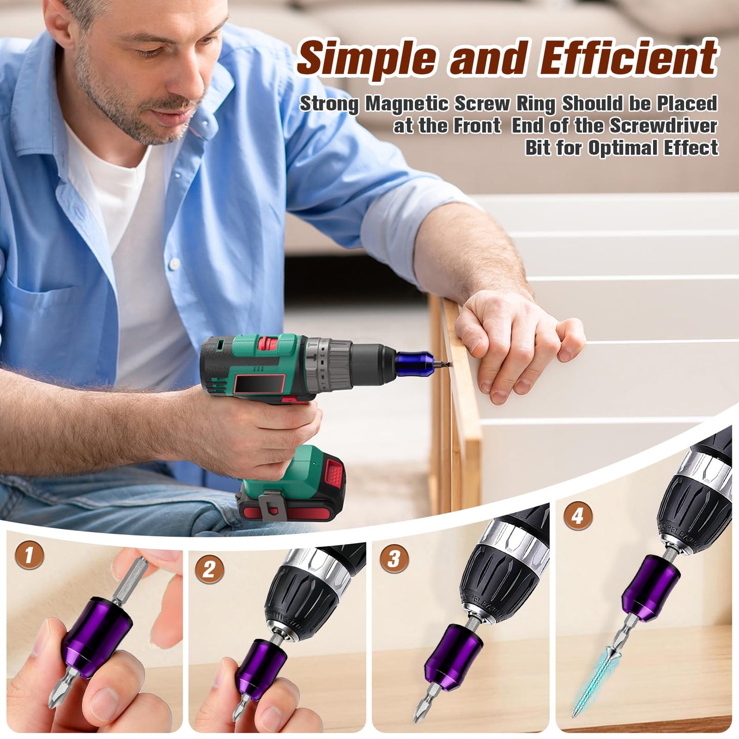 GRENTOOL Magnetic Screw Ring: 1/4 Inch (6.35mm) Universal Detachable Drill Bit Magnetizer, Strong Magnetic Adhesion Prevents Screw Drop for Hex Screwdriver and Power Bits (3 Pcs)