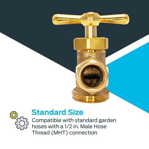 EZ-FLO Irrigation Hose Bibb, 1/2 Inch MIP Connection, 1/2 Inch MHT Connection, Brass Plumbing Fitting, 20183