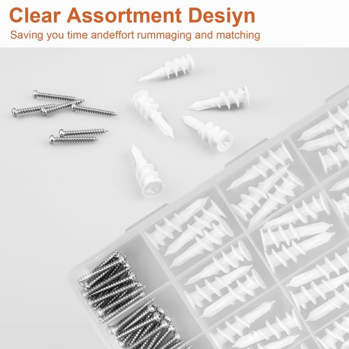 CAEYPOAR 120pcs #8 Self Drilling Drywall Anchors, Premium Wall Anchors, Drywall Anchors and Screws Kit, 70lb Hanging and Mounting, 60 Self-Tapping/Threaded Plastic Sheetrock Anchors, 60#8x1-1/4 Screws