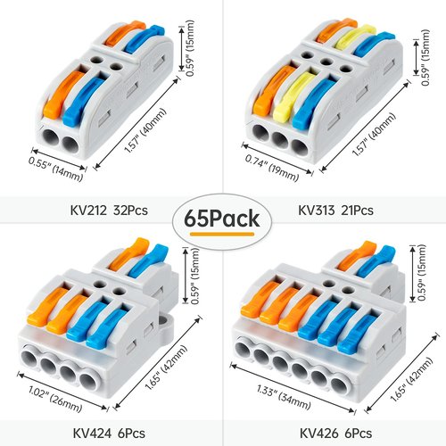GKEEMARS 65 Pcs Compact Splicing Wire Connectors Assortment Pack, Quick Wiring Connector for AWG 28-12