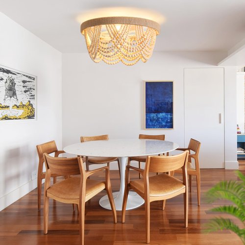 20" Boho Fandelier Ceiling Fan with Light and Remote Control 6 Speeds Low Profile Bladeless Ceiling Fan Wood Beaded Flush Mount Chandelier Fan for Bedroom Living Room