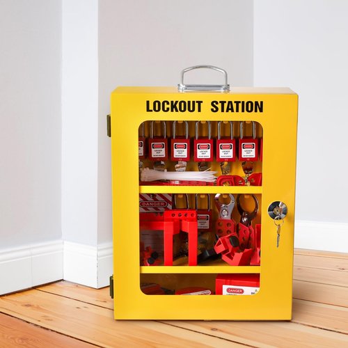 Frcctre Lockout Tagout Station, 80 Pcs Electrical Safety Loto Kit Includes Safty Padlock, Lockout Hasp, Tags,Ties, Circuit Breaker Lock, Ball Valve Lock, Electrical Plug Lock, Steel Cable Lock