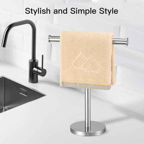 Zitalupy T-Shape Bath Hand Towel Holder Standing, SUS304 Stainless Steel Brushed Nickel T-Shape Towel Bar Rack Stand with Heavy Base, Tower Bar for Bathroom Kitchen & Countertop