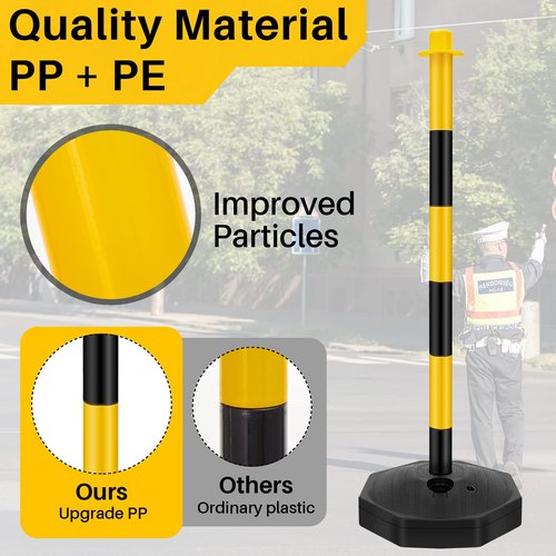 Konohan 12 Sets 34 Inch Parking Cone Delineators Post Traffic Cone Plastic Stanchion Set Stands Parking Barrier with Base 6.6 ft Chain S Hooks Reflective Collar for Crowd Control Construction, Yellow