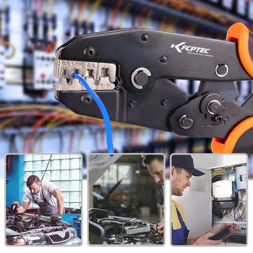 KF CPTEC Ratcheting Crimping Tool for Open Barrel Non-Insulated Terminals, Compatible with Deutsch, Molex, TE, AMP, JST Connectors – Wire Crimper for AWG 10-22 (0.5–6.0mm²), Adjustable Crimping Force