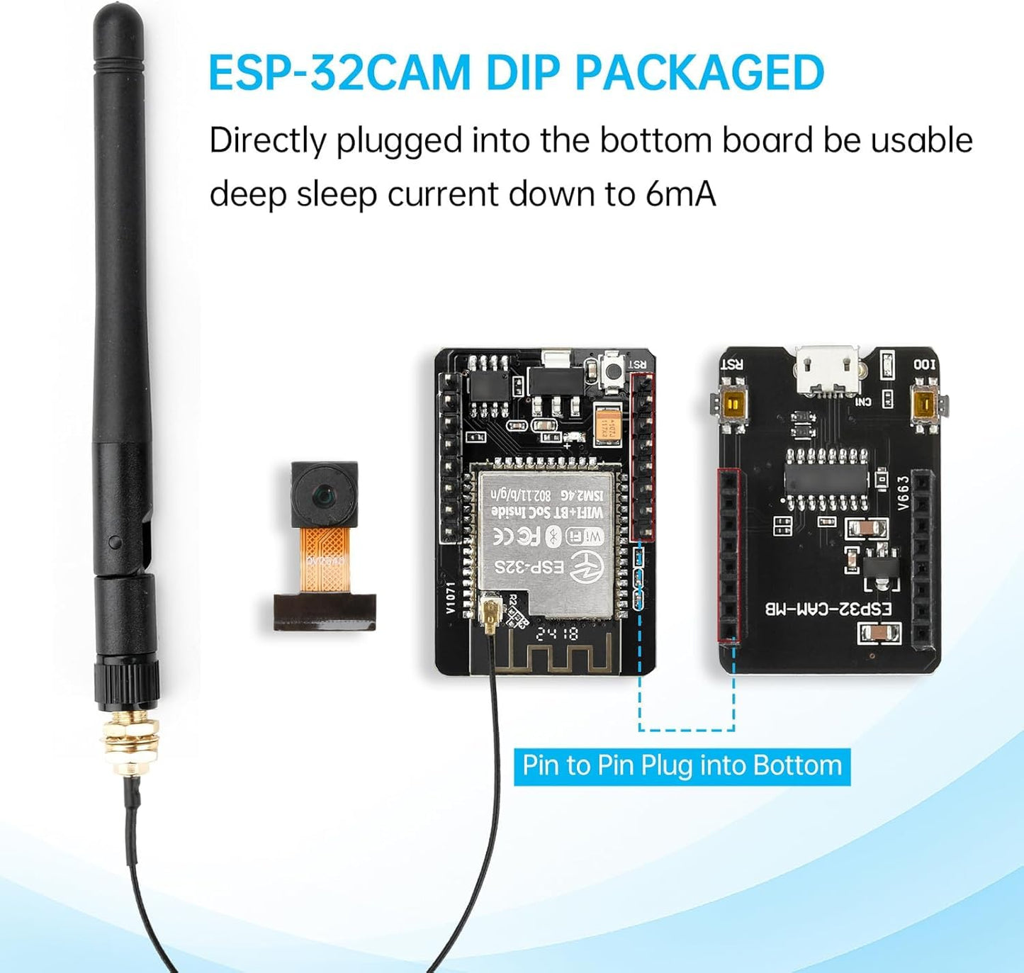 ESP32 CAM Development Board, Aideepen ESP32-CAM MB WiFi/Bluetooth Development Board, DC 5V Dual Core Development Board with 2.4G Antennas IPEX, OV2640 Camera TF Card Module