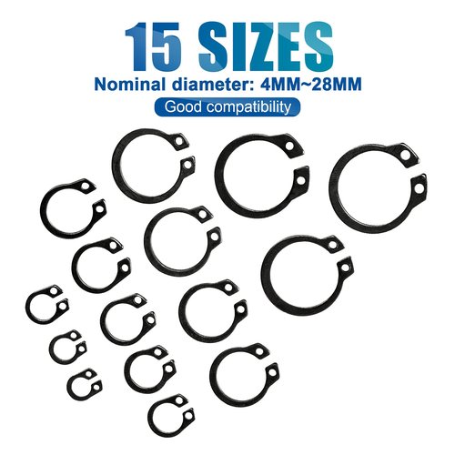 NINDEJIN External Retaining Rings Snap Rings Assortment Kit, Circlip Circlip Retainer Rings Set (C-Clip Carbon Steel)