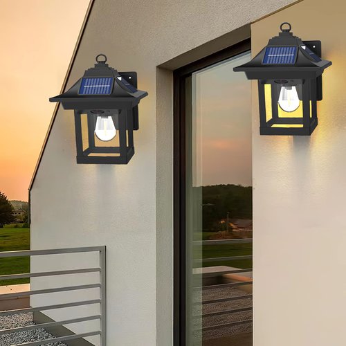 CONPCONP Solar Outdoor Wall Lights, 2 Pack Motion Sensor Solar Lantern IP65 Waterproof, 3 Mode Wireless LED Sconce Lights Dusk to Dawn Exterior Porch Lights for Outdoor Patio Yard