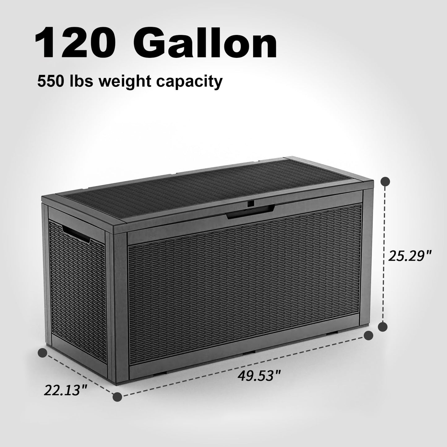 GYMHILL Resin Deck Box Outdoor Storage Box Waterproof for Patio Furniture,Outdoor Cushions,Garden Tools and Pool Supplies (Black, 120 Gallon)