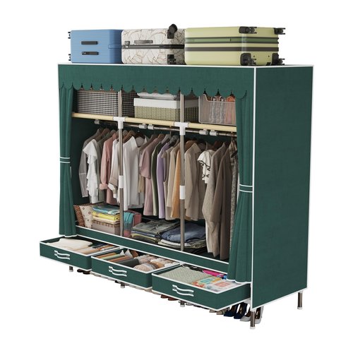 LEAIJIAFY Portable Wardrobe Closet, Durable Closet with Cover for The Armoires Organization, Metal Frame with Green Non-Woven Fabric,Portable Closet with Cover; 3 Drawers