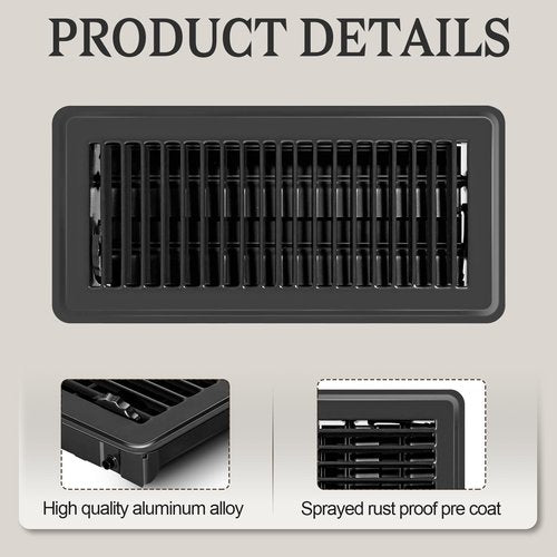 12 PCS Floor Vents Floor Registers 4x10 inch, Heavy Duty Metal Heat Air Vent Covers 4 X 10 with Rust Proof Finish for Home Office Wall Floor Registers Grilles & Vents (12, Black, 4x10 Inches)