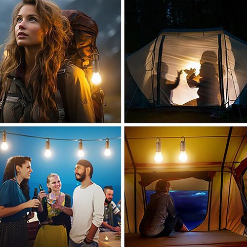 4 Pack LED Camping Lantern Rechargeable, Solar Camping Lights with Clip Hook, 3 Light Modes, Portable Rechargeable Outdoor Tent Lights Bulbs for Camping Hiking Emergency (3PCS)