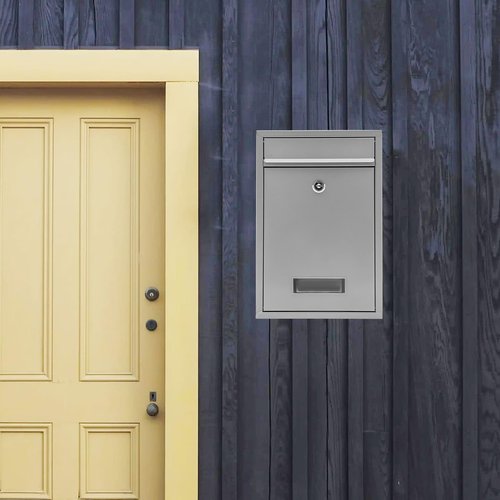TYUNGZM Locking Mailbox with Key for Outdoor Large, Wall Mount Silver Mail Box with Lock Security Mail Drop for Letters, Newspapers, Cards, 8.46 * 3.35 * 12.6in