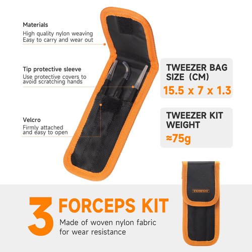 TOWOT Precision Tweezers, Upgraded Anti-Static Stainless Steel for Electronics, Craft, Soldering, and Experimental Work, Jewelry Making Curved Tweezers