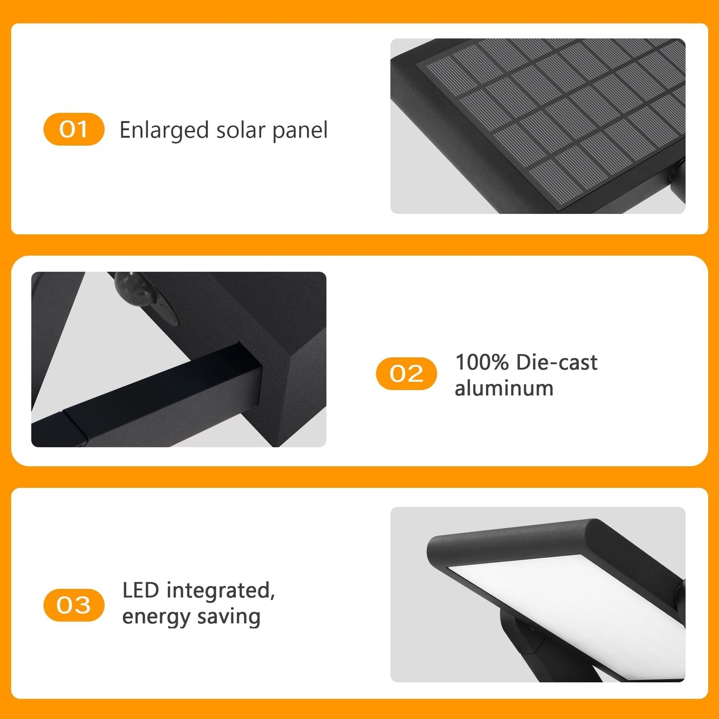 illumishin Solar Outdoor Motion Sensor Wall Light, LED Dimmable Modern Exterior Light Fixture, Rotatable with 3 Lighting Modes, Aluminum, IP65 Waterproof for Porch, Patio, Garden, Garage, Front
