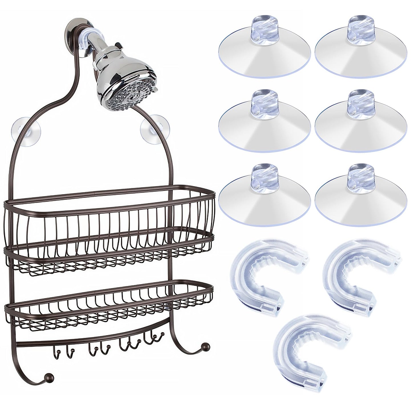 6 PCS Bathroom Shower Caddy Connectors, Shower rack not included, with 3 Pieces Rubber Rings Bathroom Decor Replacement Suction Cup Holders, Transparent Showers Suction Easy to Attach