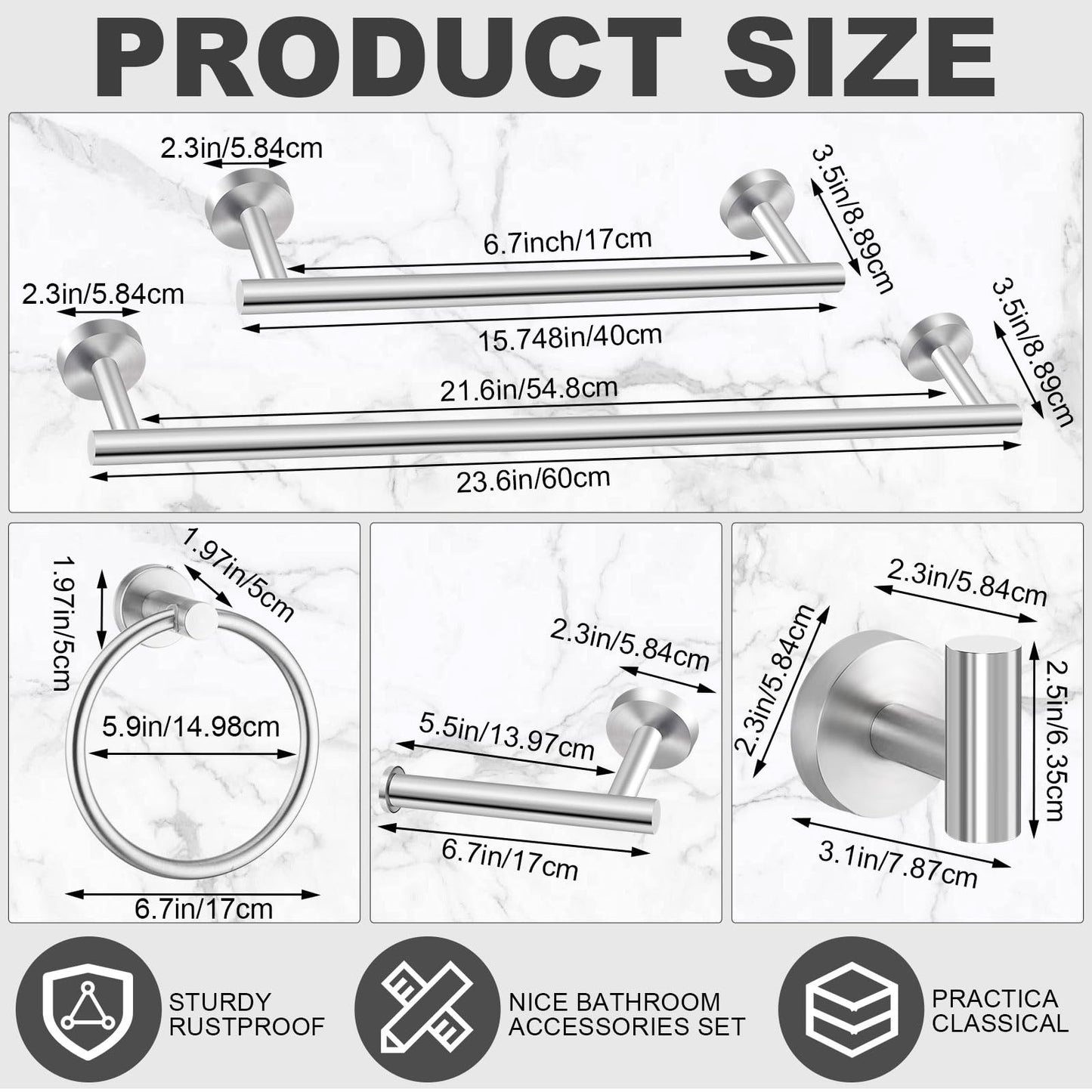 Gisafai 15 Pcs Brushed Nickel Bathroom Accessories Hardware Set Silver Towel Racks for Bathroom SUS304 Stainless Steel 23.6 Inch Brushed Towel Bar Ring Toilet Paper Holder Robe Hooks Wall Mounted