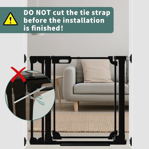 AiWMGL Clear Baby Gate 29.13-37.79" Wide Acrylic Safety Proof Dog Puppy Pet Barrier for Stairs, Transparent Adjustable Pressure Mounted No Drill Auto Close Indoor, Doorways, Hallway,Black