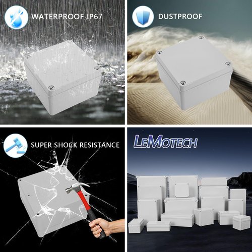 LeMotech Junction Box IP67 Waterproof Dustproof ABS Plastic Project Box for Electrical Outdoor Enclosure Gray 4.9 x 4.9 x 3 inch (125 x 125 x 75 mm)