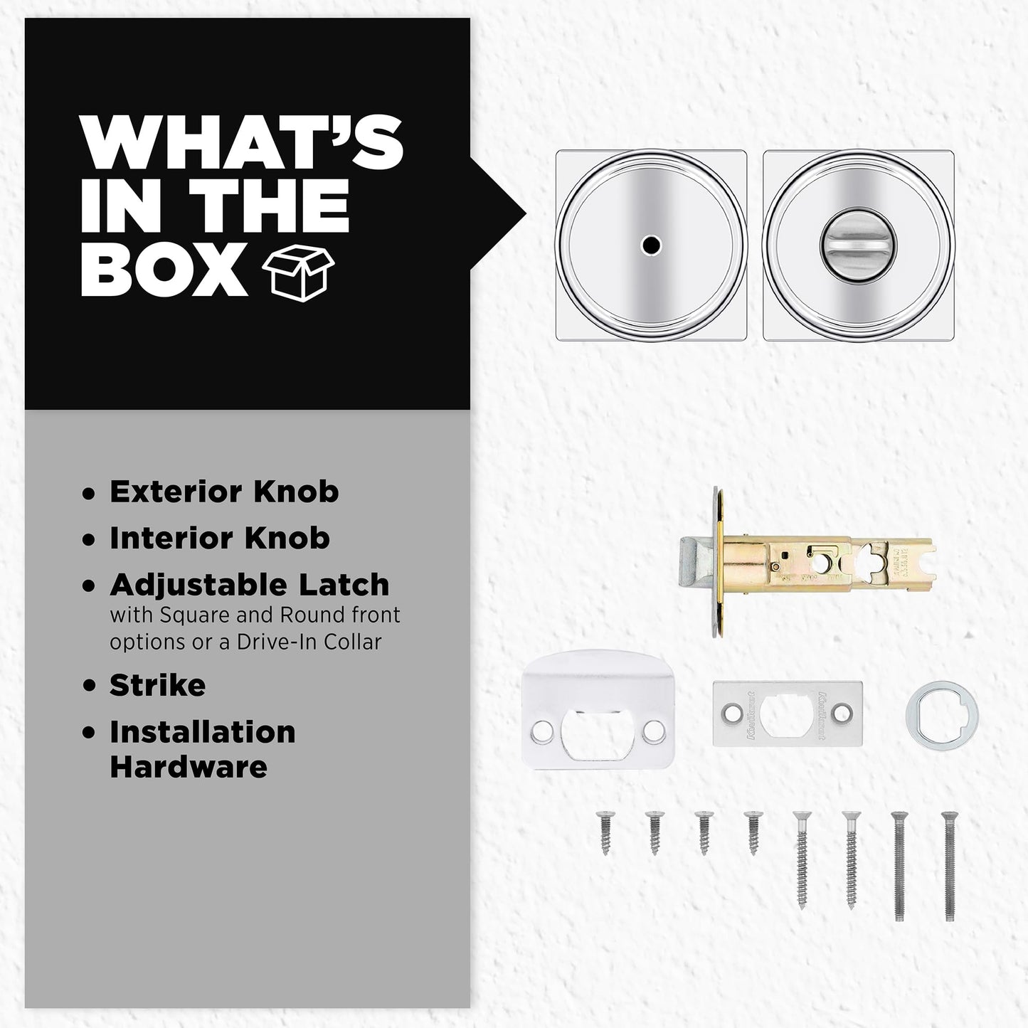 Kwikset Maven Interior Privacy Door Knob with Lock, Square Door Handle for Bathroom and Bedroom, Polished Chrome Keyless Turn Lock Doorknob, with Microban Protection