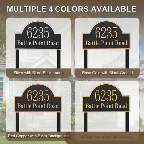 Large Address Plaque LAWN MOUNTED - Custom Address Sign,House Number Plaque Sign for Yard,Driveway,Ground,Garden Metal Option Weather Resistant With Stakes 13.4'' x 8.11'' (Style 6)