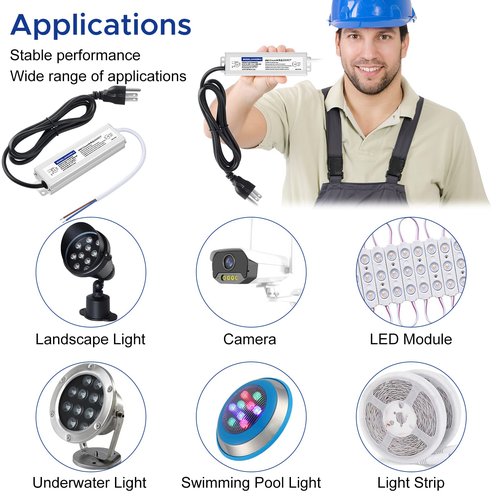Karyoosi Waterproof IP67 24v Power Supply 60W 2.5A, 24v LED Driver, 120V AC to 24V DC Converter, with 3-Prong Plug and 4.9 Feet Cable - Ideal Power Supply for LED Strips and Lights