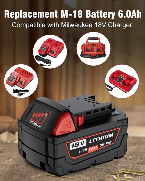 HOCHSTERN 4Pack 6.0Ah Replacement for Milwaukee M-18 Battery Compatible with Milwaukee 18V Lithium Battery 48-11-1862 48-11-1852 48-11-1882 Cordless Tools