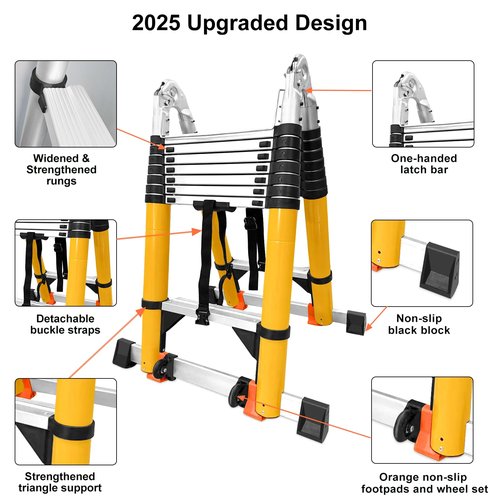20FT A Frame Telescoping Ladder, Type-A Collapsible Extension Ladder with Double Balance Bar & Wheels, 330lbs Capacity, EN131 Certified Portable Aluminum Step (8+8Foot Step) Includes Tools Bag