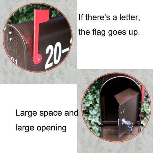 American Outdoor Tall Mailbox Floor Standing All-Weather Letter Storage Boxes Galvanized Steel Pillar Mailboxes for Villa Garden Lawn